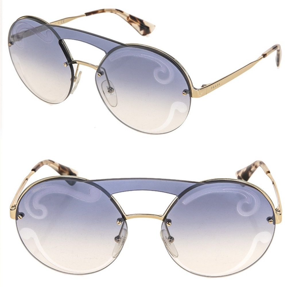 New Authentic - PRADA CINEMA 65T Round Swirl Gold Blue Sunglasses PR65TS